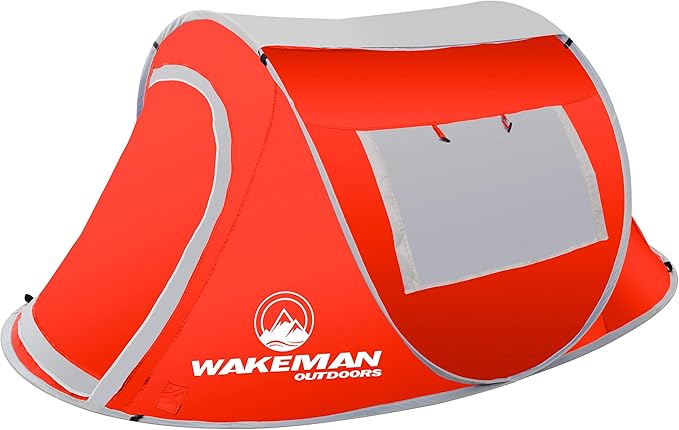 Pop-up Tent 2 Person, Water Resistant Barrel Style Tent for Camping with Rain Fly and Carry Bag, Sunchaser 2-Person Tent by Wakeman Outdoors (Red)