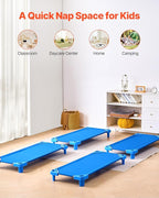 VEVOR Stackable Kiddie Cot, Pack of 4, Portable Toddler Nap Cots, Standard Size 52" L x 23" W Daycare Cots for Kids, Preschool Classroom Daycare Beds for Sleeping, Resting, Naptime, Blue