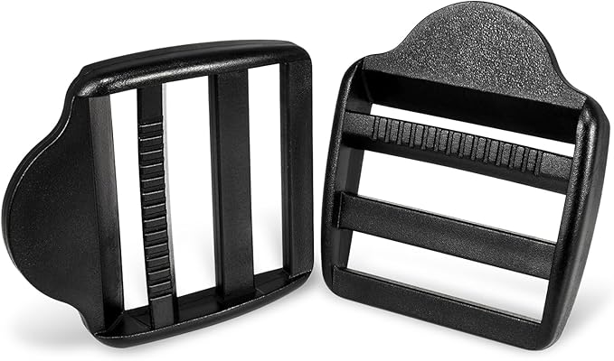 CooBigo 10 Pack Plastic Ladder Lock Buckles, 2" Ladder Slider Buckle for Backpack Strap Nylon Webbing Clip Replacement, Outdoor Camping Gear Sleeping Bag Tent Tie Down Strap Accessories (Black)