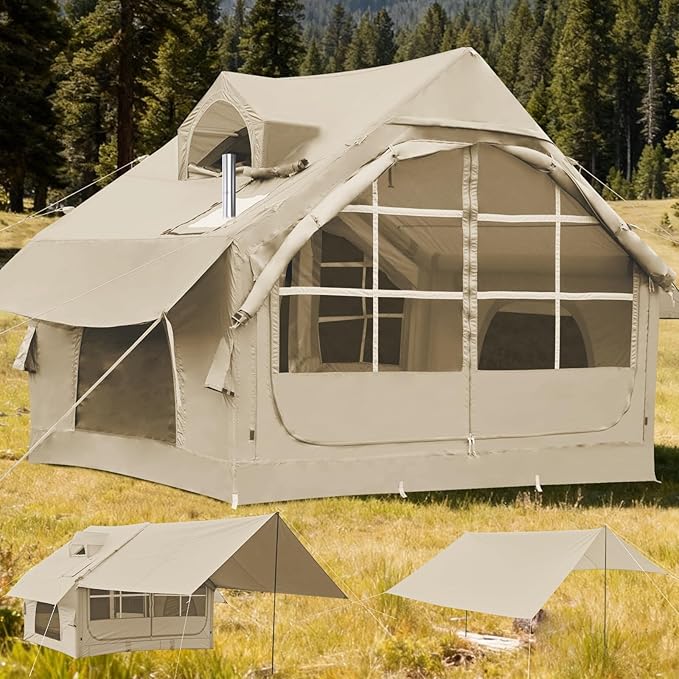 Inflatable Tents for Camping - Easy Blow Up Glamping Tent with Hand Pump, Waterproof PVC Air Inflatable Tent House for Family Weekend Camping