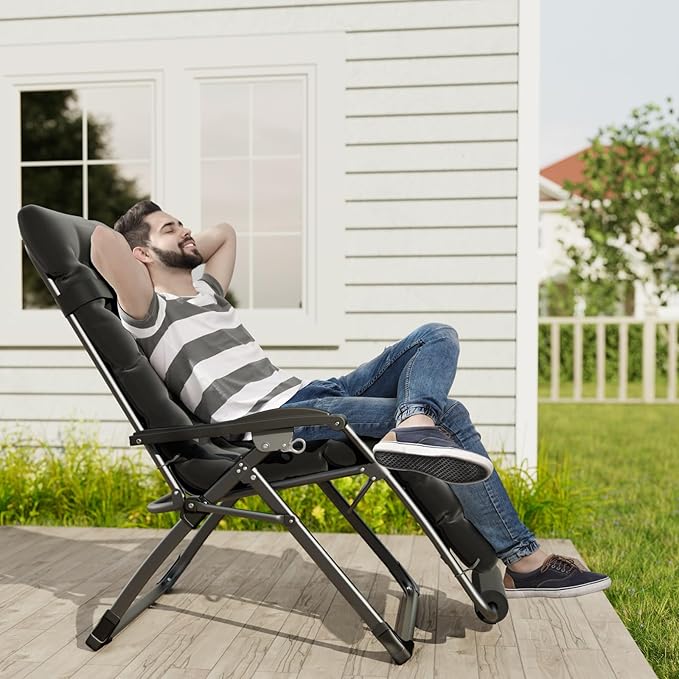 UDPATIO Oversized Zero Gravity Chair Set of 2, 29In XL Patio Reclining Chair with Cushion, Outdoor Folding Recliner with Pillows|Cup Holder|Foot Rest|Padded Headrest, Burgundy, Support 500LB
