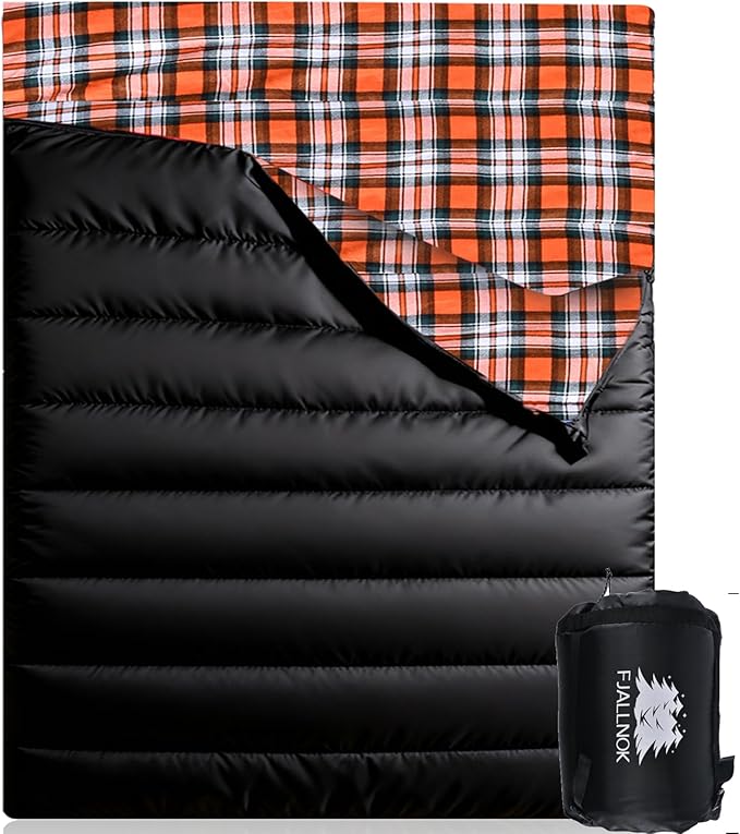 Double Sleeping Bag Cotton Flannel for Camping, Backpacking Or Hiking. Queen Size 2 Person Waterproof Sleeping Bag for Adults Or Teens. Lightweight with Compression Sack
