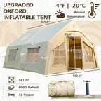 YOLENY Inflatable Tents for Camping, 6-12 Person Blow Up Tent with TPU Skylight, Canopy, Mesh Windows, Stove Jack & Pump, 4 Season Large Inflatable Tent, Waterproof & Windproof
