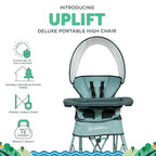Baby Delight Go with Me Uplift Deluxe Portable High Chair | Travel High Chair | Sun Canopy | Indoor and Outdoor | Green Garden