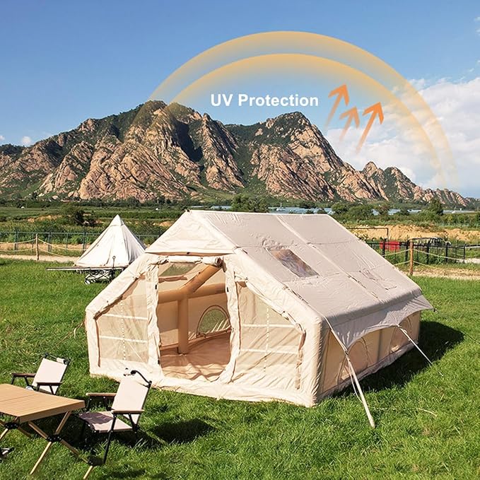 UNIISTRENGH Inflatable Camping Tent, Air Glamping Quick Set Up Waterproof Pop Up Tents with Stove Jack Hole and Carry Bag