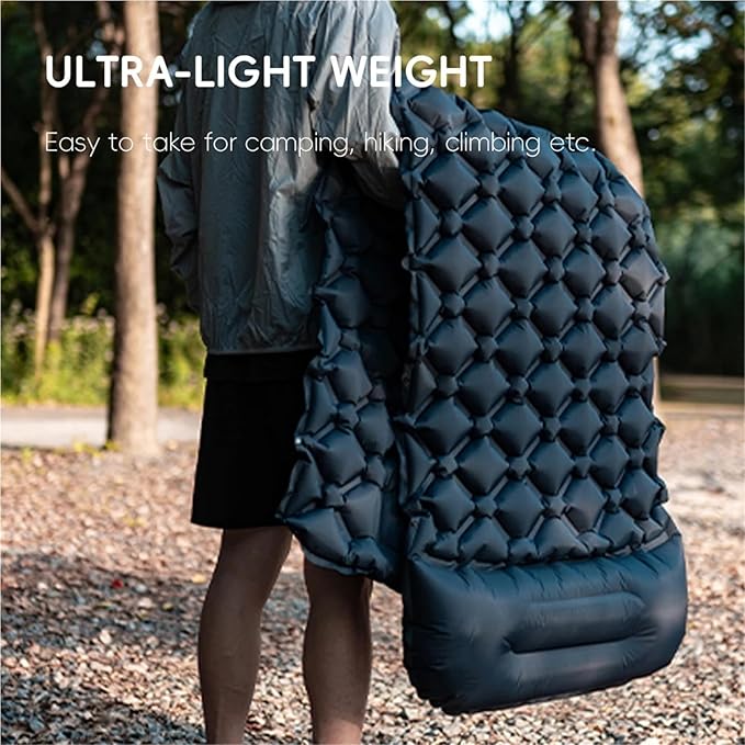 Inflatable Camping Mats Air Mattress with Pillow, Self-Inflating Sleeping Pad, Portable Outdoor Tourist Mat for Hiking Climbing Backpacking Tent(Khaki)