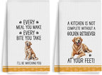 2Pcs Funny Dog Kitchen Towels 24x14 Inch, Cute Golden Retriever Waffle Weave Dish Towels for Kitchen Home, White Absorbent Microfiber Hand Tea Towel, Golden Retriever Gifts for Women Dog Lovers 1
