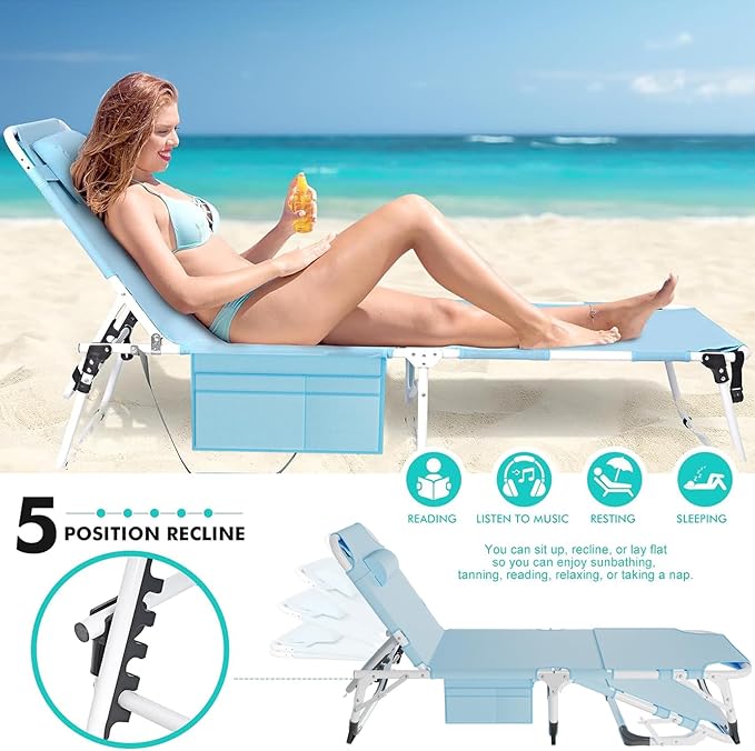 ABORON Patio Lounge Chair, Folding Guest Bed Cot for Adults, 500LB Heavy-Duty Capacity, Portable Extra Bed with Comfort Mat, Quick Fold Design for Indoor Guest Stays & Temporary Use