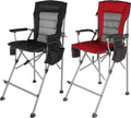 Extra Tall Folding Chairs for Adults 2 Pack, Portable Bar Height Foldable Director Chairs for Camping Outside, Comfortable with Makeup PocketHigh Back and Footrest, Black and Red