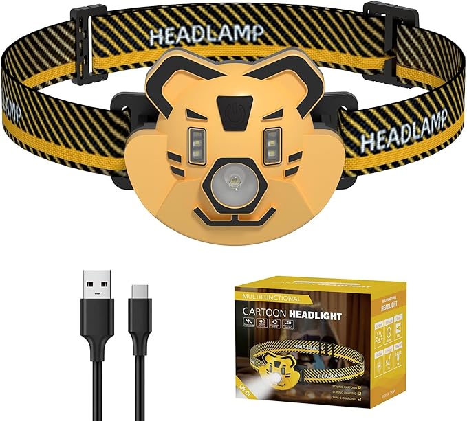 COSOOS LED Rechargeable Headlamp for Kids Flashlight Camping Gear, Outdoor Head Lamp for Boy Girl, 2.6oz Lightweight Headlight, Birthday Gift