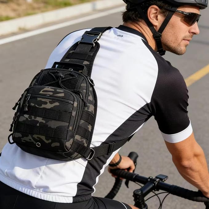 Viriber Tactical Backpack, Waterproof Military Cross-body Molle Sling Shoulder Backpack Chest Bag for Outdoor Every Day Carry Black Camo