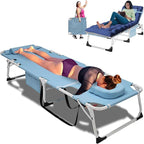ABORON Patio Lounge Chair, Folding Guest Bed Cot for Adults, 500LB Heavy-Duty Capacity, Portable Extra Bed with Comfort Mat, Quick Fold Design for Indoor Guest Stays & Temporary Use