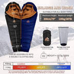 Down Backpacking Sleeping Bag 680FP. Cold Weather Sleeping Bag 0°F-32°F (Multiple Temperature Options), XL Large 4 Season Sleeping Bag for Adults Camping Hiking Mountaineering.