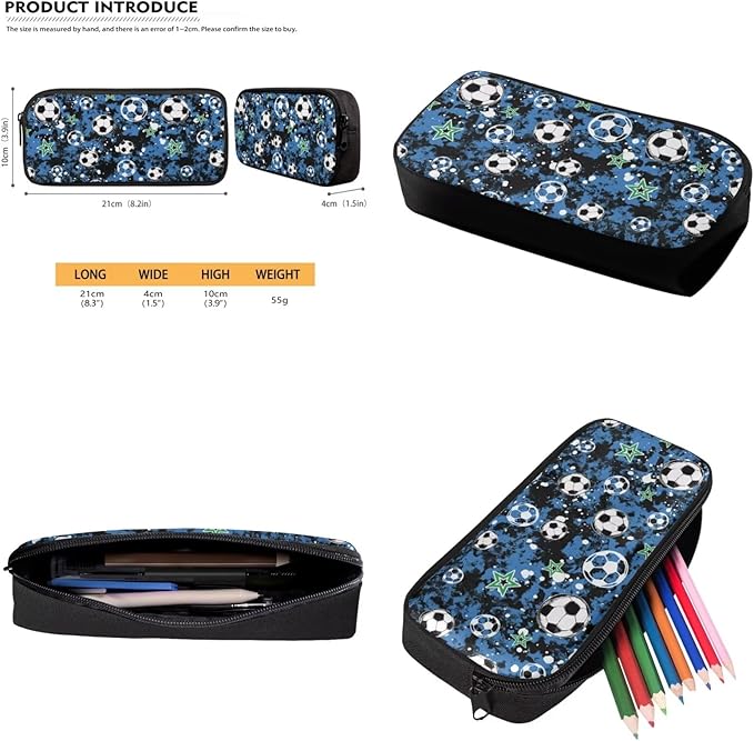 Rnyleeg Soccer Backpack for Boys 6-8 with Lunch Box Novelty Blue Camo Kids Backpack Set Large Capacity Bookbag Set of 3 for Primary School Back to School Supplies