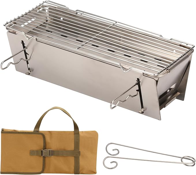 TADA Small Foldable Portable Charcoal Grill Heavy Duty Stainless Steel BBQ Grill for Outdoor Camping Picnic Beach