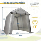 7 x 10 FT Carport, Portable Shed w/220G Heavy Duty Waterproof PE Tarp, Roll-up Zipper Door & Vent, Weather-Resistant Storage Shed for Motorcycle, Bike and Tools, Gray