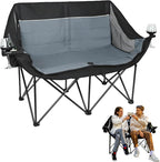 Double Camping Chair for Adults - Heavy Duty 700LB Oversized Padded Camping Loveseat, 2 Person Folding Outdoor Chair with Cup Holders for Lawn, Backyard (Grey)