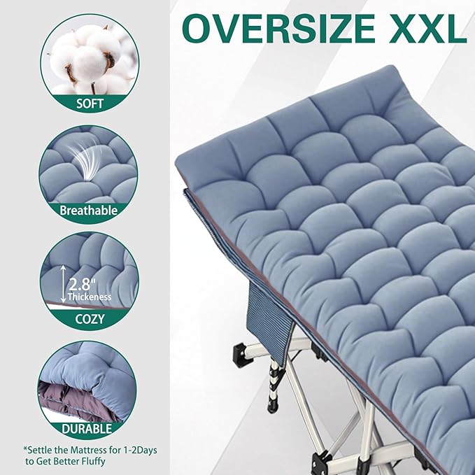2 Pack Extra Wide Camping Cot with Comfortable Mattress for Adults Oversize XXL Cots for Camping Bed Folding Cot Heavy Duty with Carry Bag for Outdoor Indoor Home