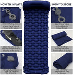 Inflatable Sleeping Pad with Pillow for Camping-Built in Fast Inflation-Ultralight Upgraded Durable Compact Sleeping Mat Moisture Proof Air Mattress for Camping, Backpacking,Hiking,Travel,Tent