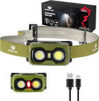 Mossy Oak 600 Lumens Rechargeable Headlamp, Lightweight LED Headlight with White & Red Light, Waterproof Head Lamp with Non-Slip Band, Dimmable & Memory Function for Camping, Hunting, Valentine's Day