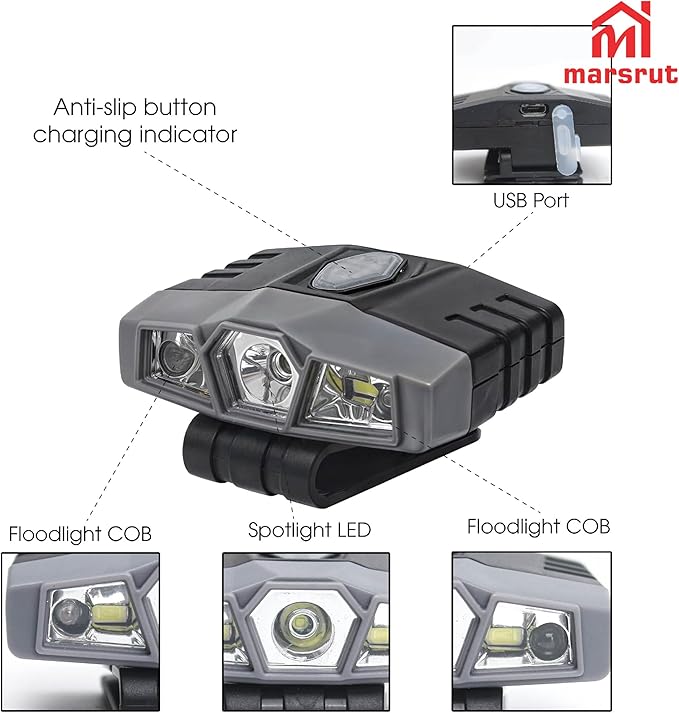 2Pcs Hat Lights Clip On Rechargeable Brim Light, Ultra Bright Micro Mini LED Cap Headlamp 150 Lumens Spotlight, Waterproof Hands Free Portable Flashlight for Baseball Cap, Running, Fishing, Camping