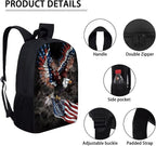 American Flag Eagle Pattern Kids Book Bag Set 3 In 1, 17 Inch Travel Backpack Rucksack Lunch Bags Pencil Case for Women Men