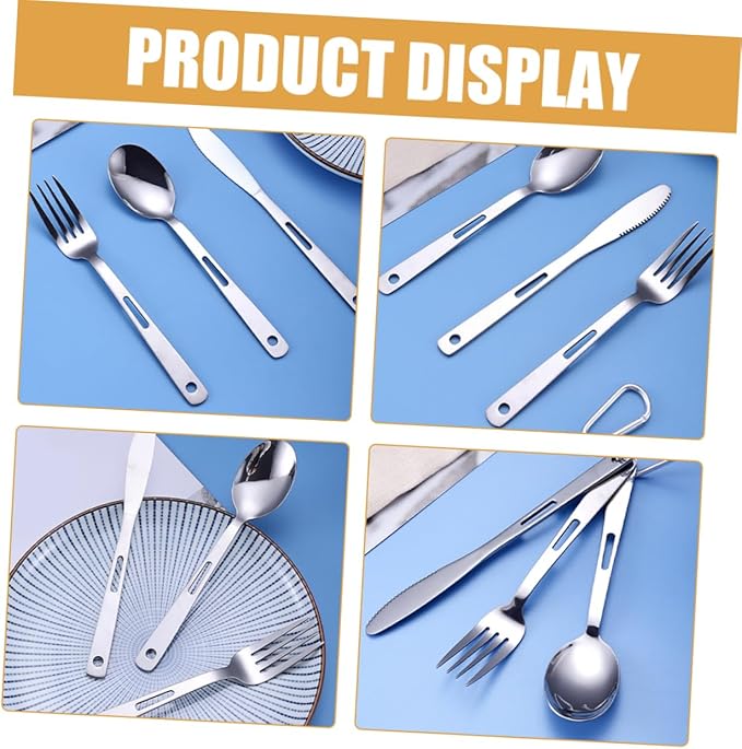 Yardwe 5sets Portable Camping Cutlery Stainless Steel Utensils Fork Spoon and for Bbq Picnic and Outdoor Cooking Compact and Easy to Carry Tableware