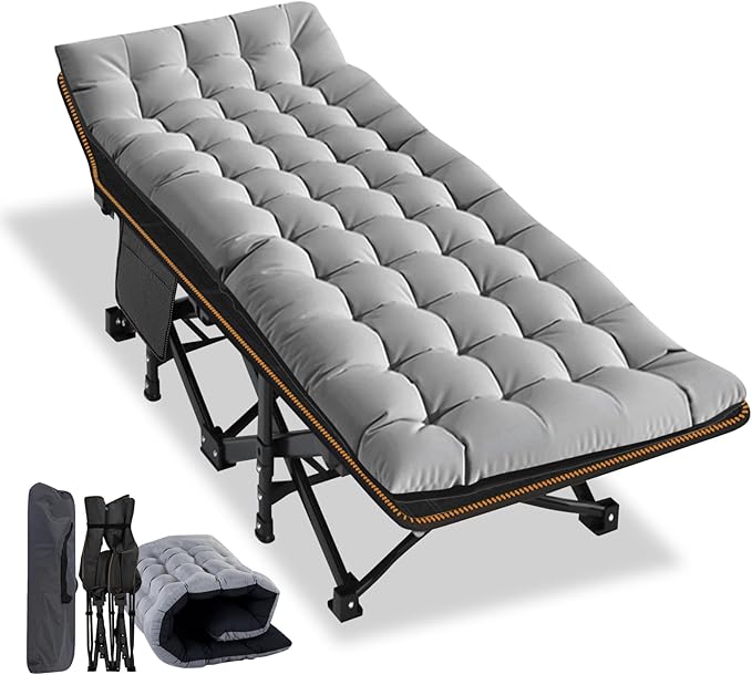 NAIZEA Folding Camping Cots for Adults, Folding Cot with Mattress, Camping Foldable Bed, Portable Military Cot, Double Layer Oxford Strong Heavy Duty Sleeping Cots w/Carry Bag for Camp Office Travel