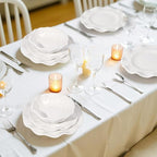 Melamine Dinnerware Sets Service for 4, Cream Plates and Bowls Set with Beaded Edge, BPA Free Dishwasher Safe, Heavy Duty Shatterproof Unbreakable Tableware for Wedding Party Camping Outdoor