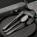 Portable Utensils Set with Case, 4pcs Stainless Steel Reusable Silverware for Lunch Camping School Picnic Workplace, Lunch Box Includ Fork Spoon Knife,Easy to clean,Dishwasher Safe (grey)