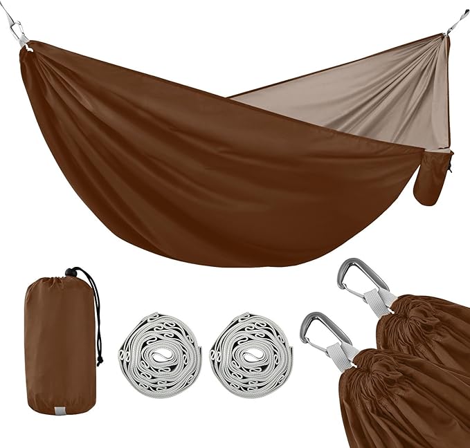 Coconut Brown Camping Hammock Hammocks with Straps, Tree Hammock 114" x 54"