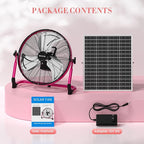 18” Solar Powered Floor Fan, 40W Cordless Fan Outdoor, Long Lasting Battery Operated and Strong Airflow, USB Output, 360° Tilt, Quiet, Wireless, For Camping Travel Home Garage RV Patio