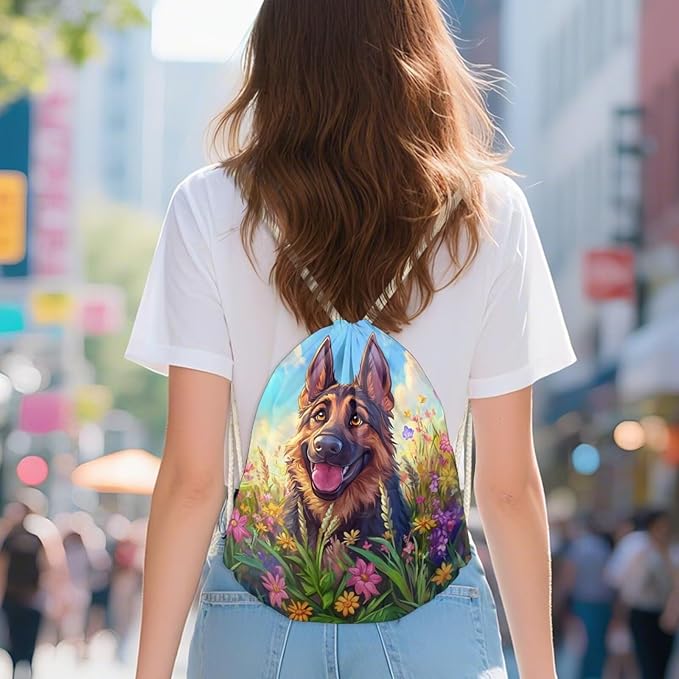 Upetstory German Shepherd Backpack Drawstring Bag Portable Gym Sackpack Cinch Gym Bag Daily Rucksack Bookbag Shoulder Daypack Outdoor Sports Beach Workout Office Yoga