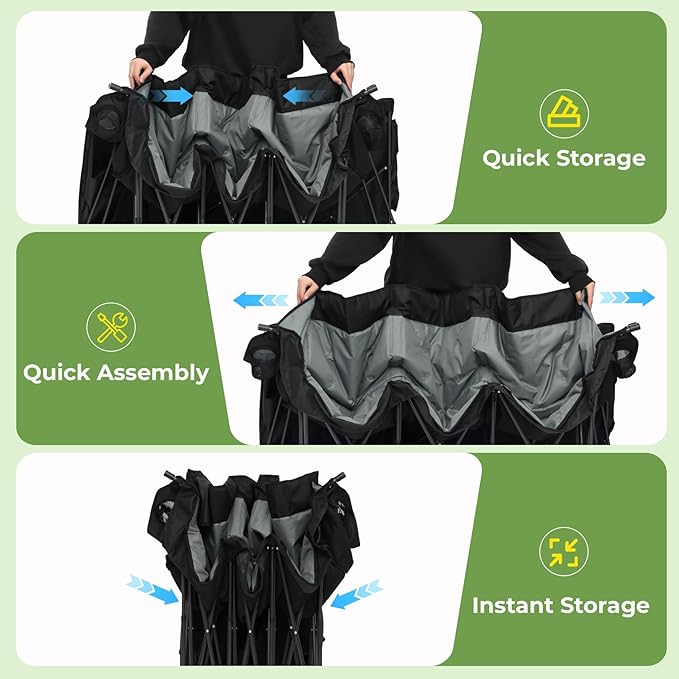 Oversized 3 Person Camping Chair with Canopy Shade Fully Padded Outdoor Folding Camping Chair Suitable For Outdoor Camping, Lawns, And Backyards Equipped With Cup Holders And A Portable Storage Bag
