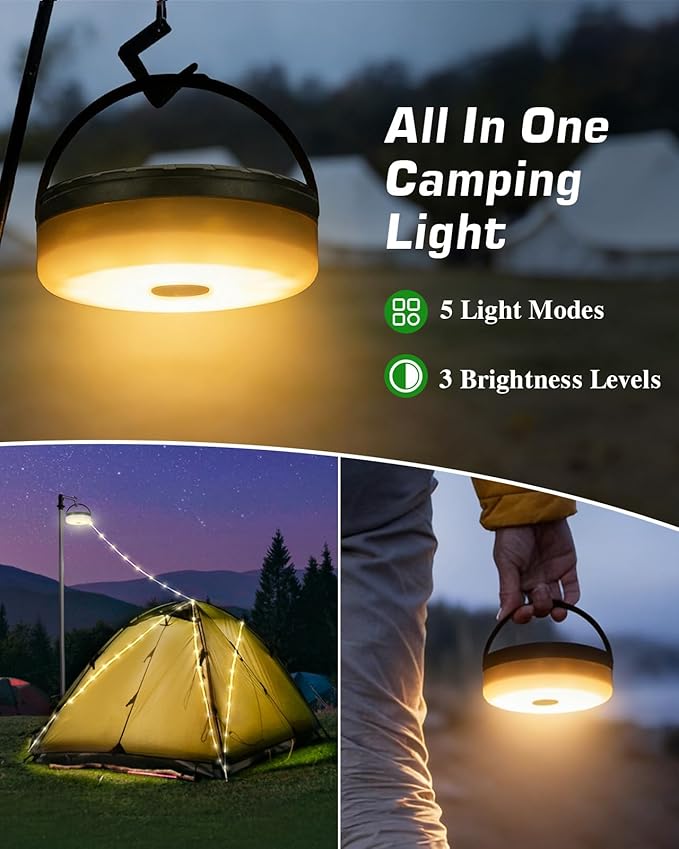 Anpro Solar Camping String Lights 4 in 1: 39.4Ft Ultra Long 150LEDs, 3600mAh Outdoor String Lights Solar Powered and USB Rechargeable Light with Remote Control, Portable Camping Light for Hiking