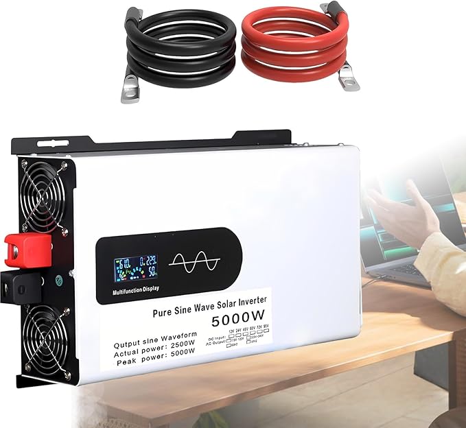 5000-12000w Pure Sine Wave Inverter Camping Inverter Portable Power, DC 12 V, 24 V, 48 V, 60 V, 72 V a CA 110 V for Home/RV/Truck/Car/Camping/Solar 12V-5000W