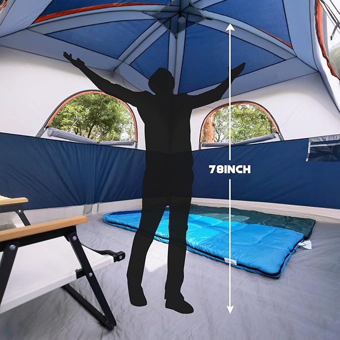 UNP Tents 6 Person Waterproof Windproof Easy Setup,Double Layer Family Camping Tent with 1 Mesh Door & 5 Large Mesh Windows -10'X9'X78in(H)