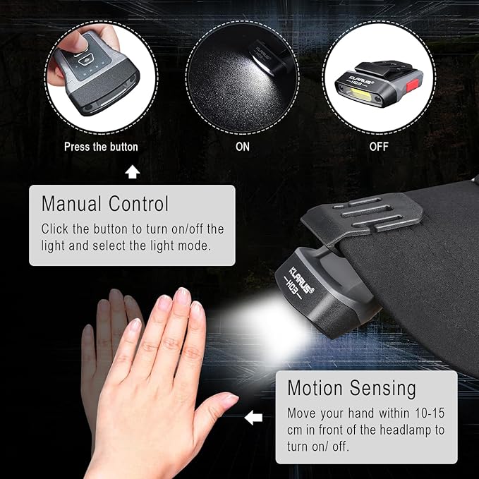 klarus HC3 Rechargeable Motion Sensor Cap Visor Light - 100 Lumens COB LED Clip on Hat Light - Headlamp Flashlight with Red Light for Fishing Running Camping Reading