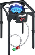 High Pressure Single Propane Burner 55,000BTU Outdoor Camping Stove with 0-20 PSI Adjustable Regulator and Steel Braided Hose (55,000BTU)
