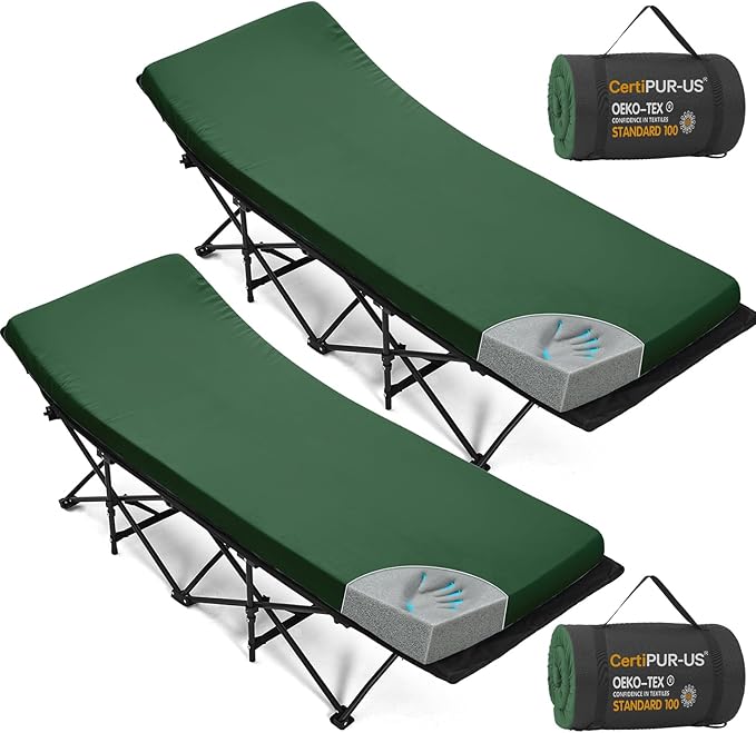 CYMULA Camping Cot Mattress 2in Memory Foam Sleeping Pad,Soft Warm Non-Slip Camping Mattress Topper with Retaining for Adults,Portable Roll up Pad for Travel(75 x30)（only Mattress）