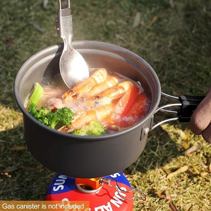REDCAMP 6/10/11/12/14/15/19 PCS Camping Cookware Mess Kit Camping Gear Campfire Utensils Lightweight Stackable Pot Pan Bowls Soup Spoon with Storage Bag for Camping, Backpacking, Outdoor Cooking