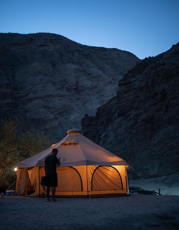 DOD Takenoko Bell Tent – Luxury 4-Season Glamping Tent | 150 sq ft Spacious Interior, Removable Floor, Canvo™ Roof, Mesh Walls, Full 360° Access | Premium Family Camping Shelter