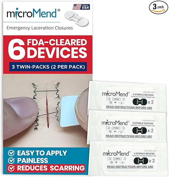 Emergency Wound Closures - Surgical-Grade Laceration Repair Without Stitches | Skin Closure Alternative to Butterfly Bandages | First Aid Kit Essential (6 Medium Wound Closure Devices)