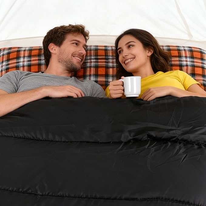 Double Sleeping Bag Cotton Flannel for Camping, Backpacking Or Hiking. Queen Size 2 Person Waterproof Sleeping Bag for Adults Or Teens. Lightweight with Compression Sack