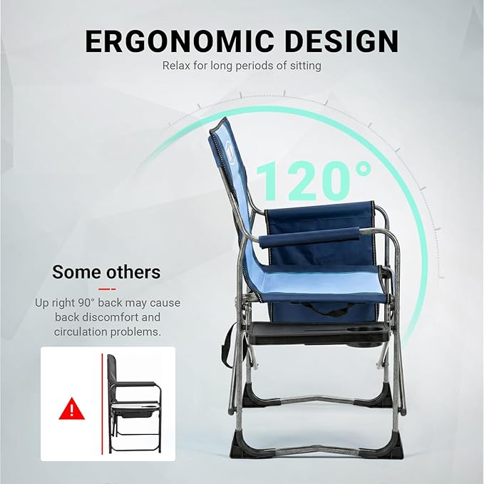 Overmont Oversized Lightweight Camping Chair - Portable Comfortable Heavy Duty Foldable Directors Chairs with Side Table & Cooler Bag for Outside Camp Beach Picnic Lawn and Fishing Supports 400lbs