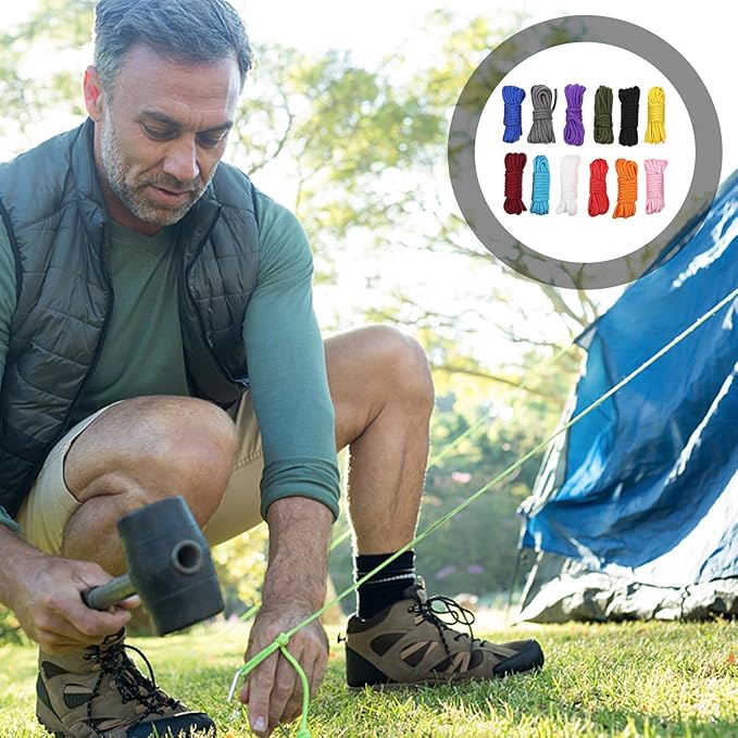 12 Rolls Tent Cord and Emergency Survival Rope, 3 Meters Each, Heavy-Duty Outdoor Camping Guide Line for Hiking and Climbing Random Color