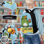 School Backpack for Boys 4 Pcs Kids Backpack with Water Bottle Bag Large Capacity Pencil Case Frog Schoolbag for Travel Camping Kindergarten Elementary Middle Backpacks for Back to School