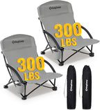 KingCamp Low Beach Chairs, Folding Portable Chair for Adults Lightweight Extra Wide Seat 300lbs Heavy Duty Oversized Backpack, Carry Bag for Camping