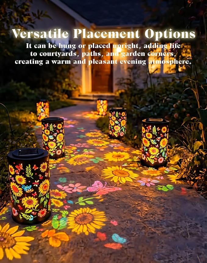 Colorful Sunflower Glow Solar Garden Lantern - 2026 Weather-Ready Sunflower Lantern for Every Season, IP65 Waterproof Metal Outdoor Hanging Light for Patio, Garden, Yard, Pathway (1PCS)