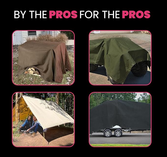 PROTARP Extreme Heavy Duty 20 OZ Water Resistant Canvas Tarp, UV Resistant Tarpaulin Cover with Rustproof Brass Grommets, Multipurpose for Canopy, Roof, Camping, Woodpile (Off White 30'X30')